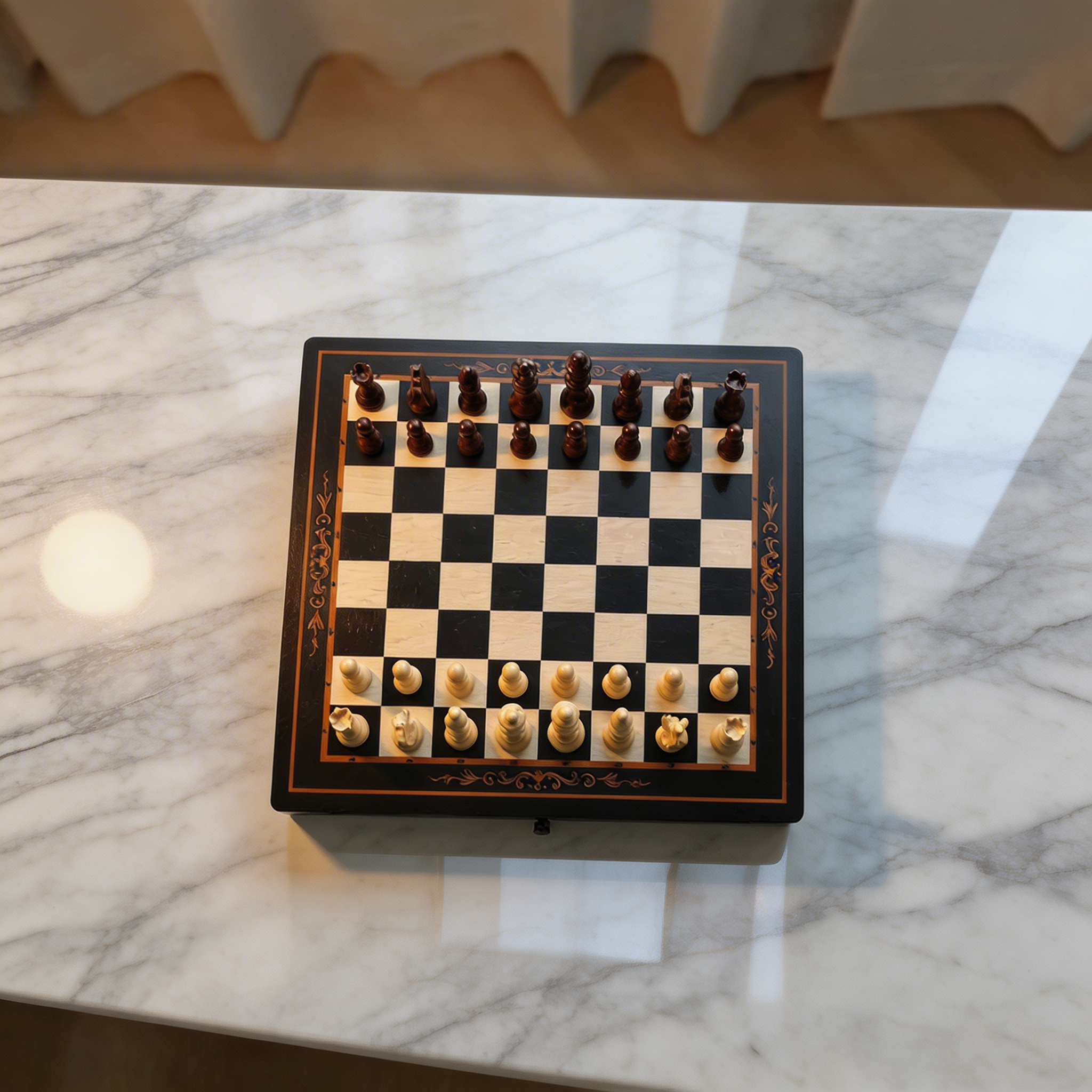 Magnetisches Schachspiel mit Schubladen aus Walnuss und Ahorn