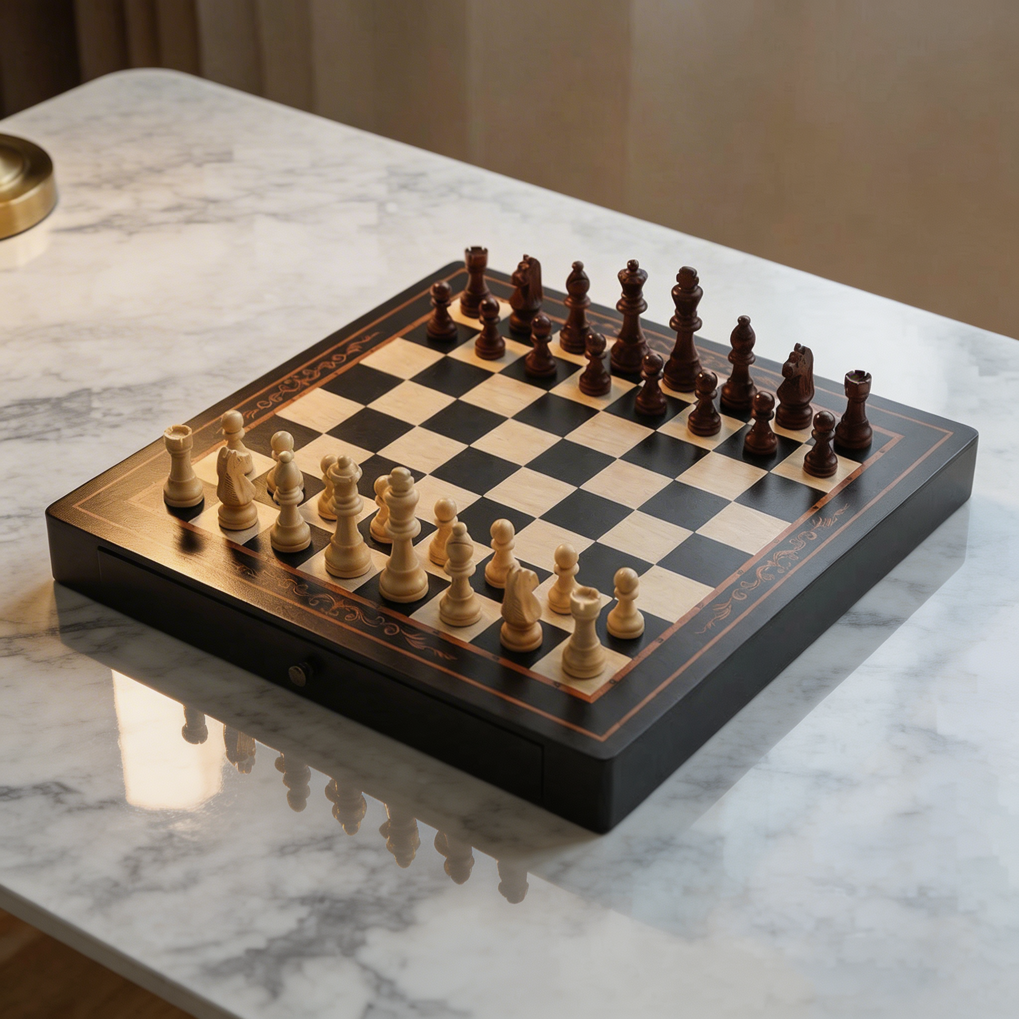 Magnetisches Schachspiel mit Schubladen aus Walnuss und Ahorn