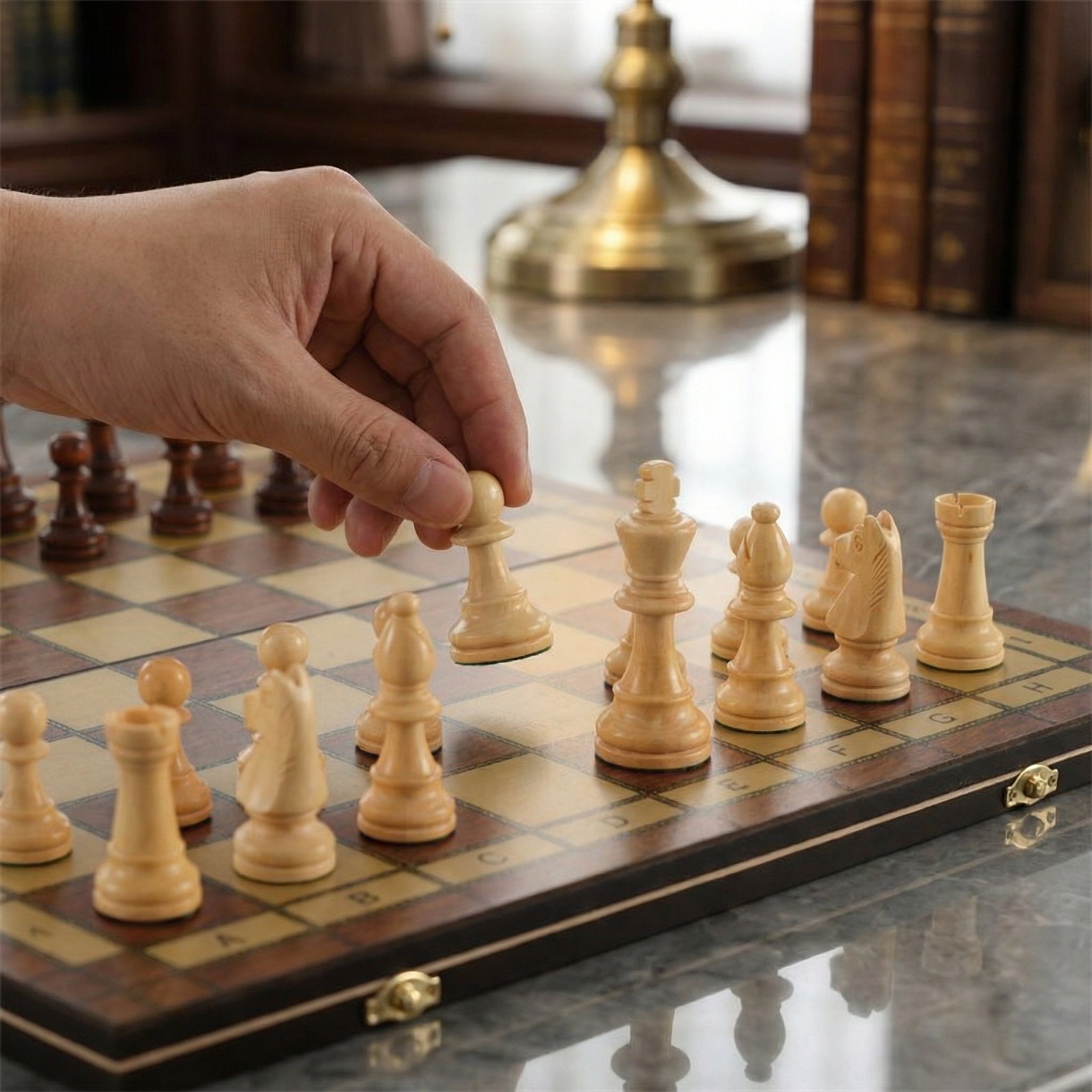 Faltbares magnetisches Schachspiel aus Mahagoniholz