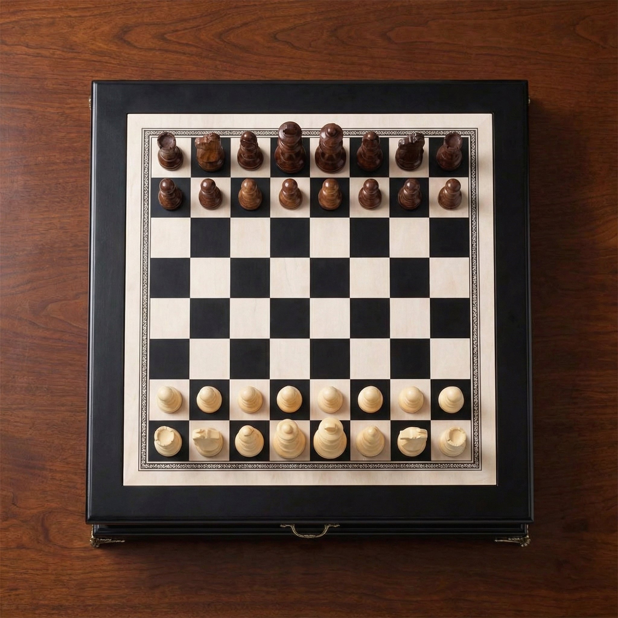 Schachspiel mit Schublade aus Olivenholz