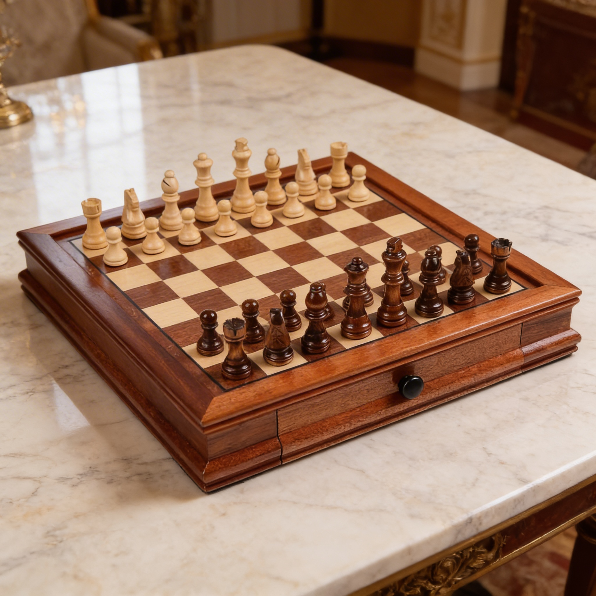 Magnetisches Schachspiel mit Schubladen aus Ahornholz