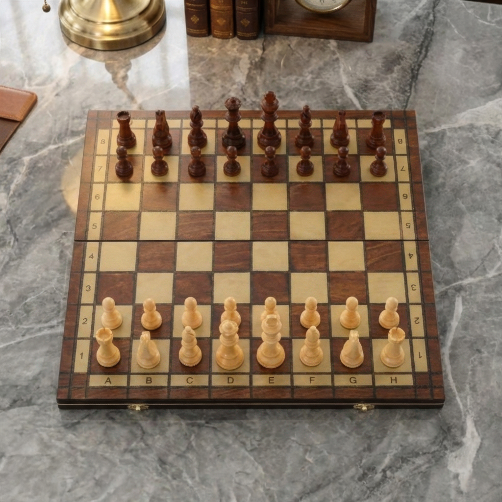 Faltbares magnetisches Schachspiel aus Mahagoniholz
