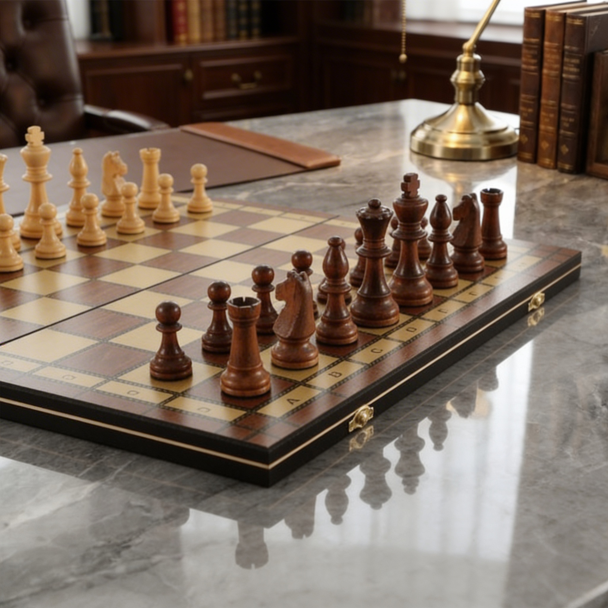 Faltbares magnetisches Schachspiel aus Mahagoniholz