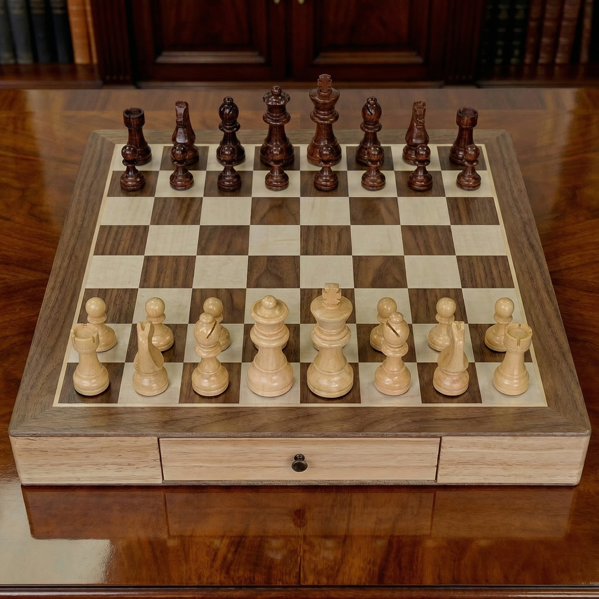 Klassisches Schachspiel mit Schublade aus Ahornholz