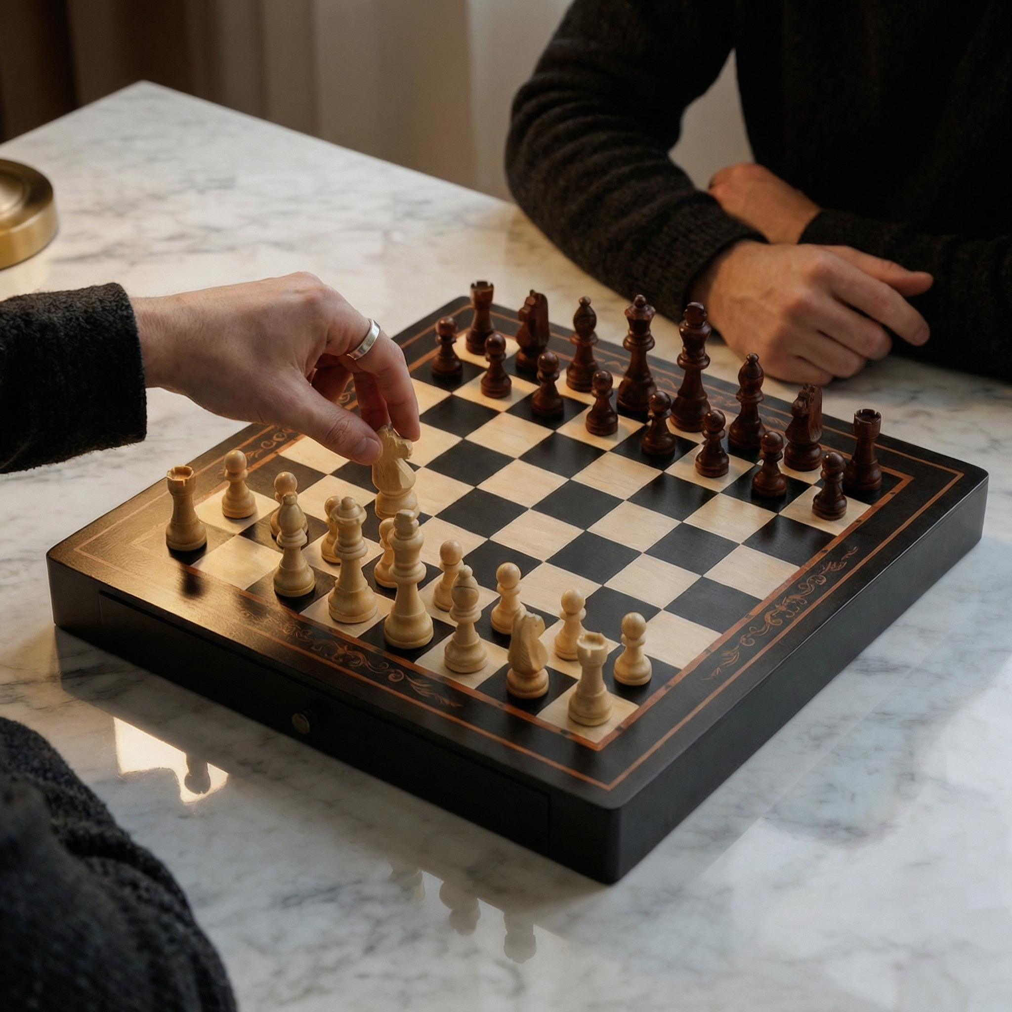 Magnetisches Schachspiel mit Schubladen aus Walnuss und Ahorn