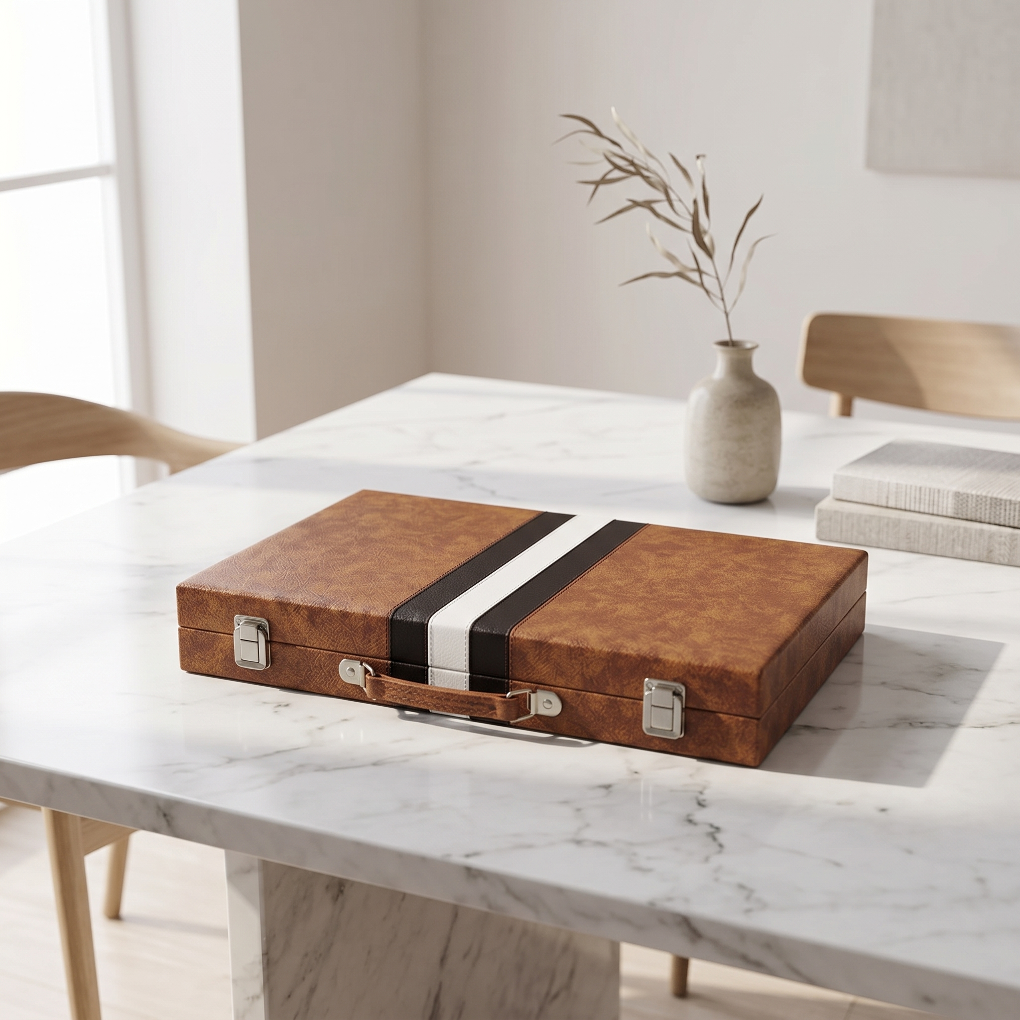 Backgammon Havana – brauner Kunstlederkoffer