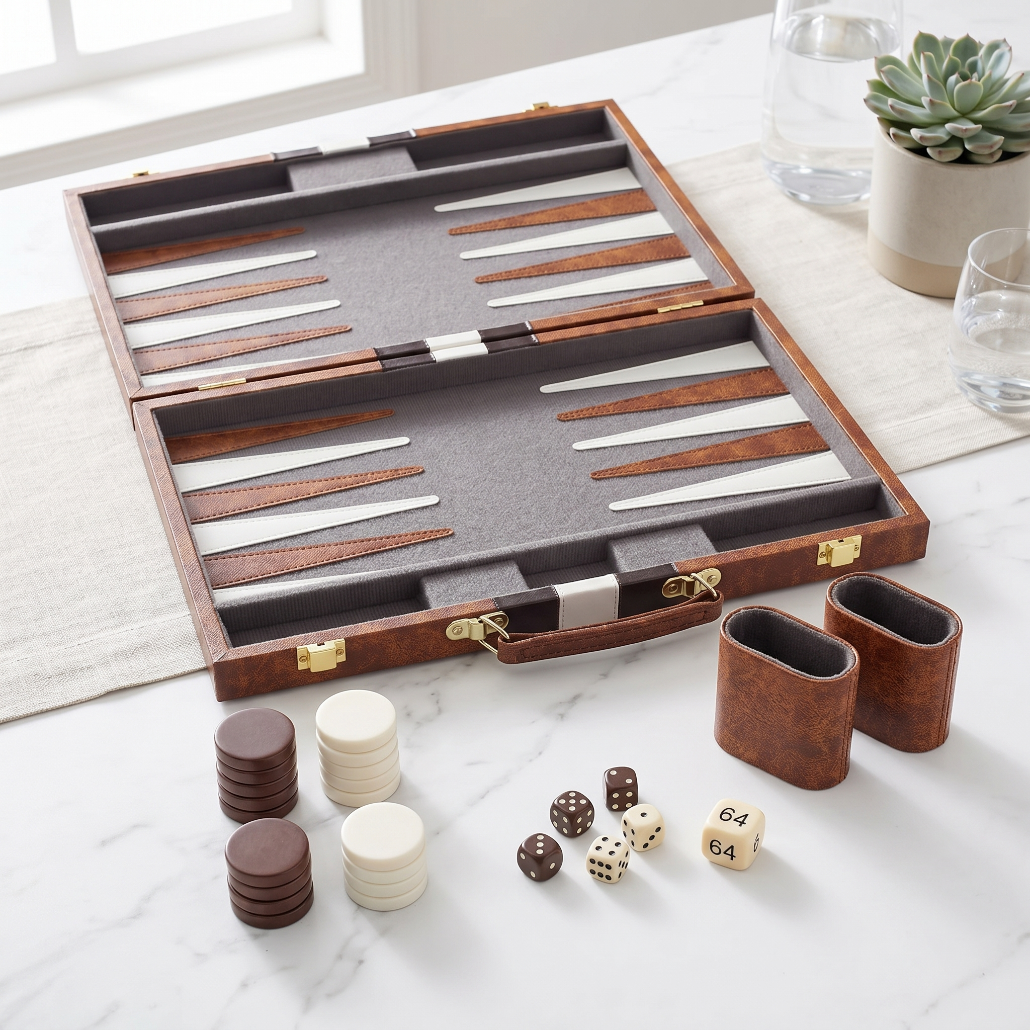 Backgammon Havana – brauner Kunstlederkoffer