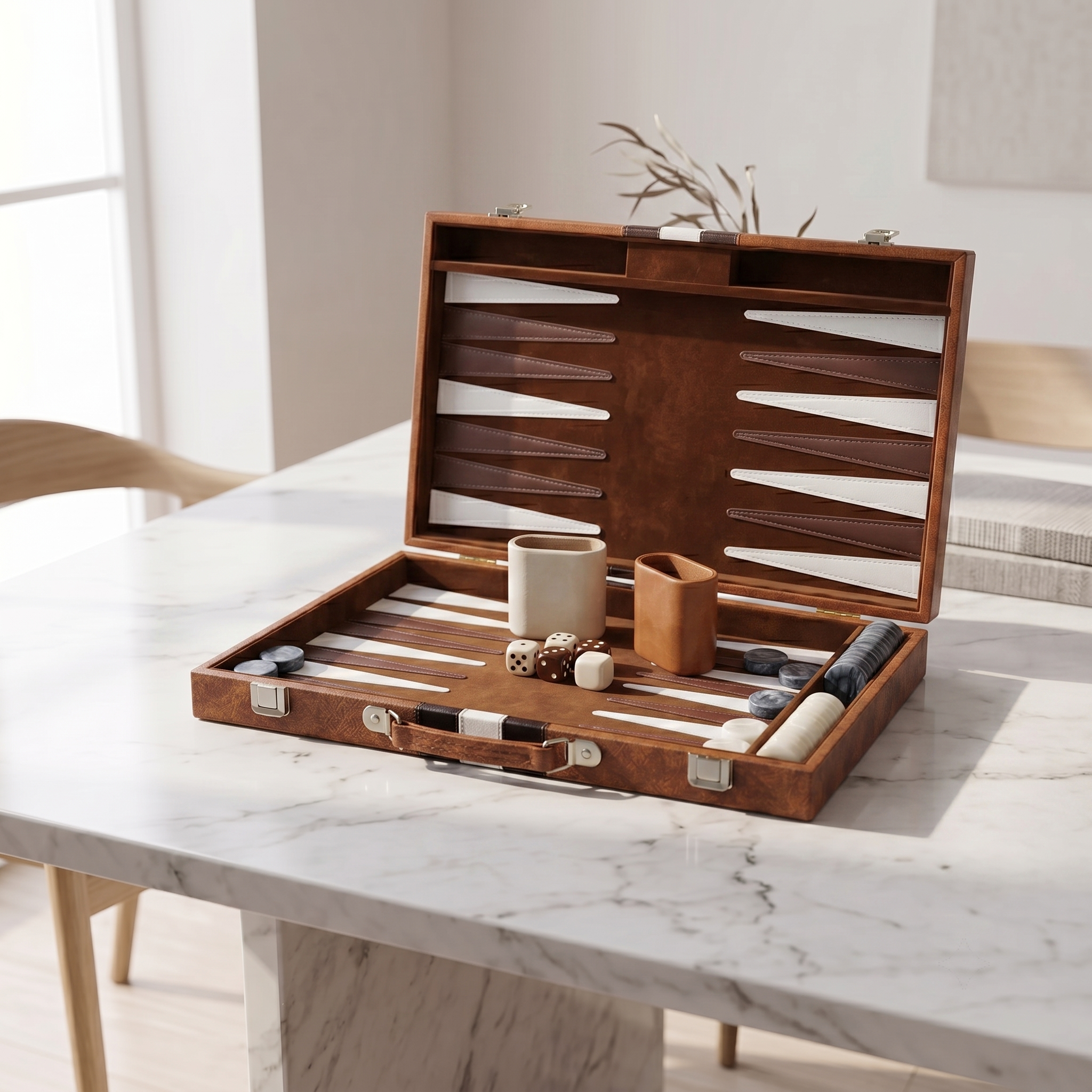 Backgammon Havana – brauner Kunstlederkoffer