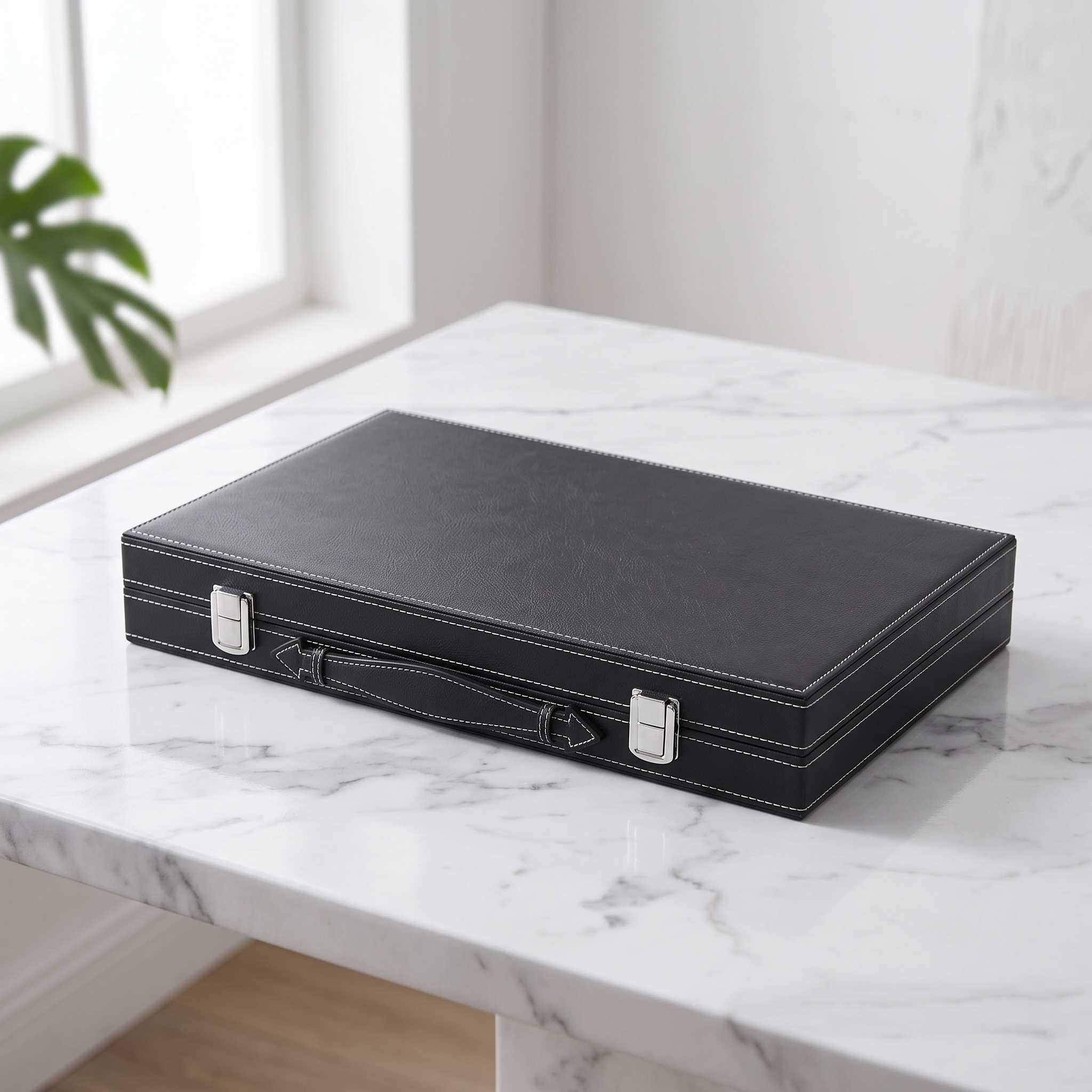 Backgammon Milano – schwarzer Kunstlederkoffer