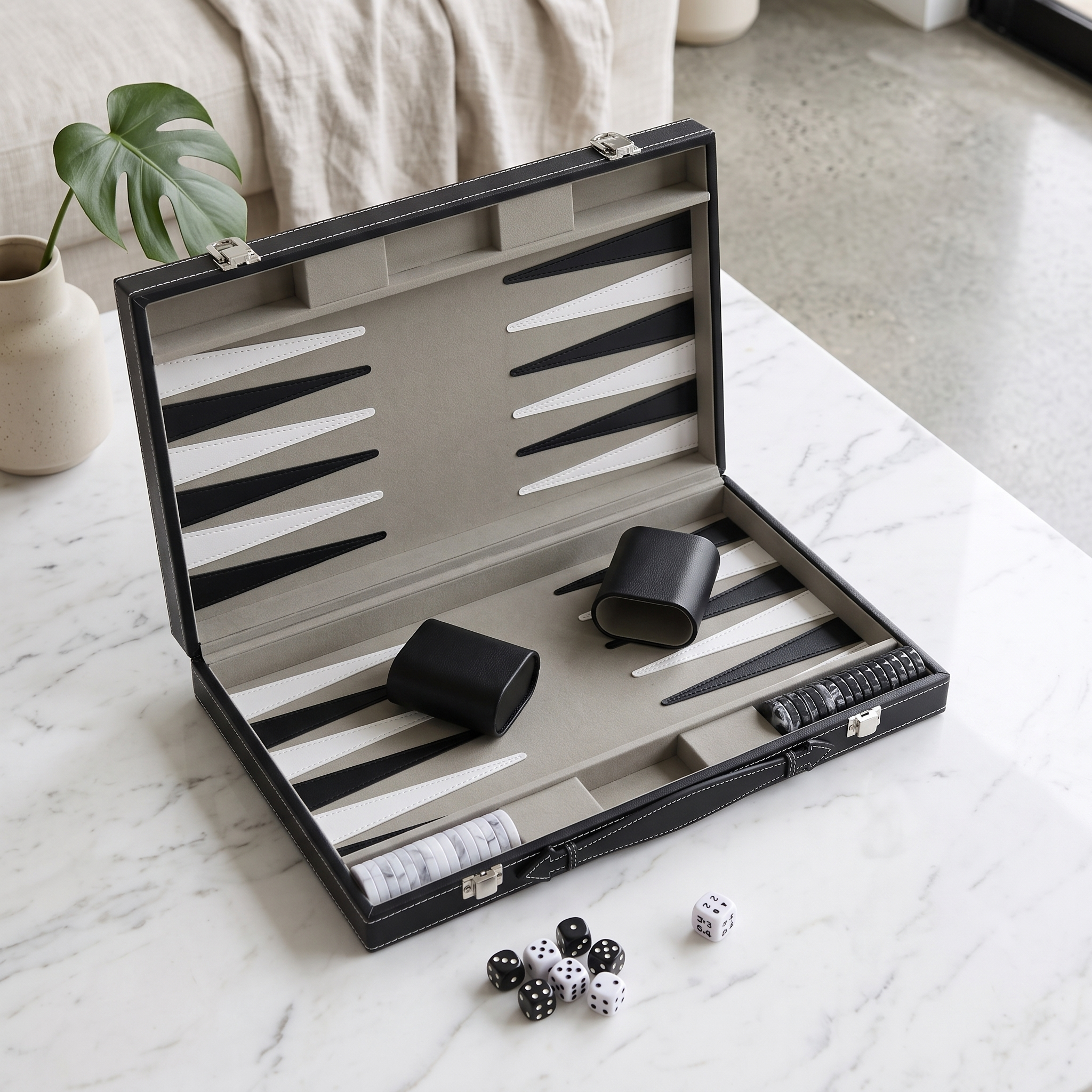 Backgammon Milano – schwarzer Kunstlederkoffer