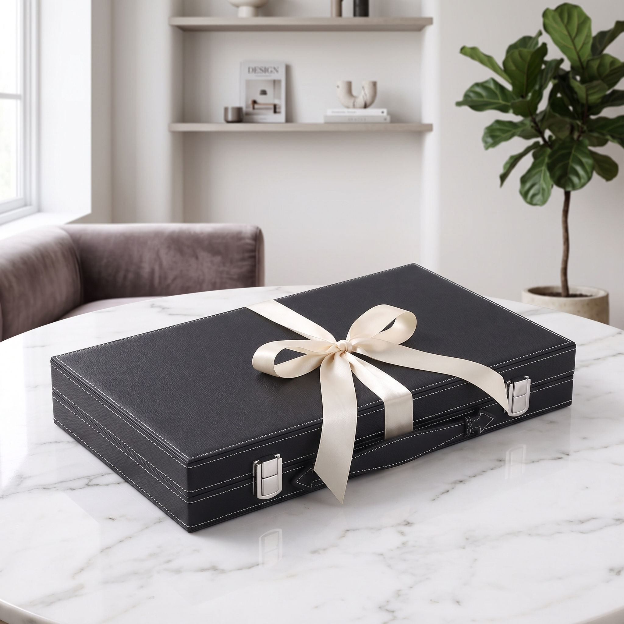 Backgammon Milano – schwarzer Kunstlederkoffer
