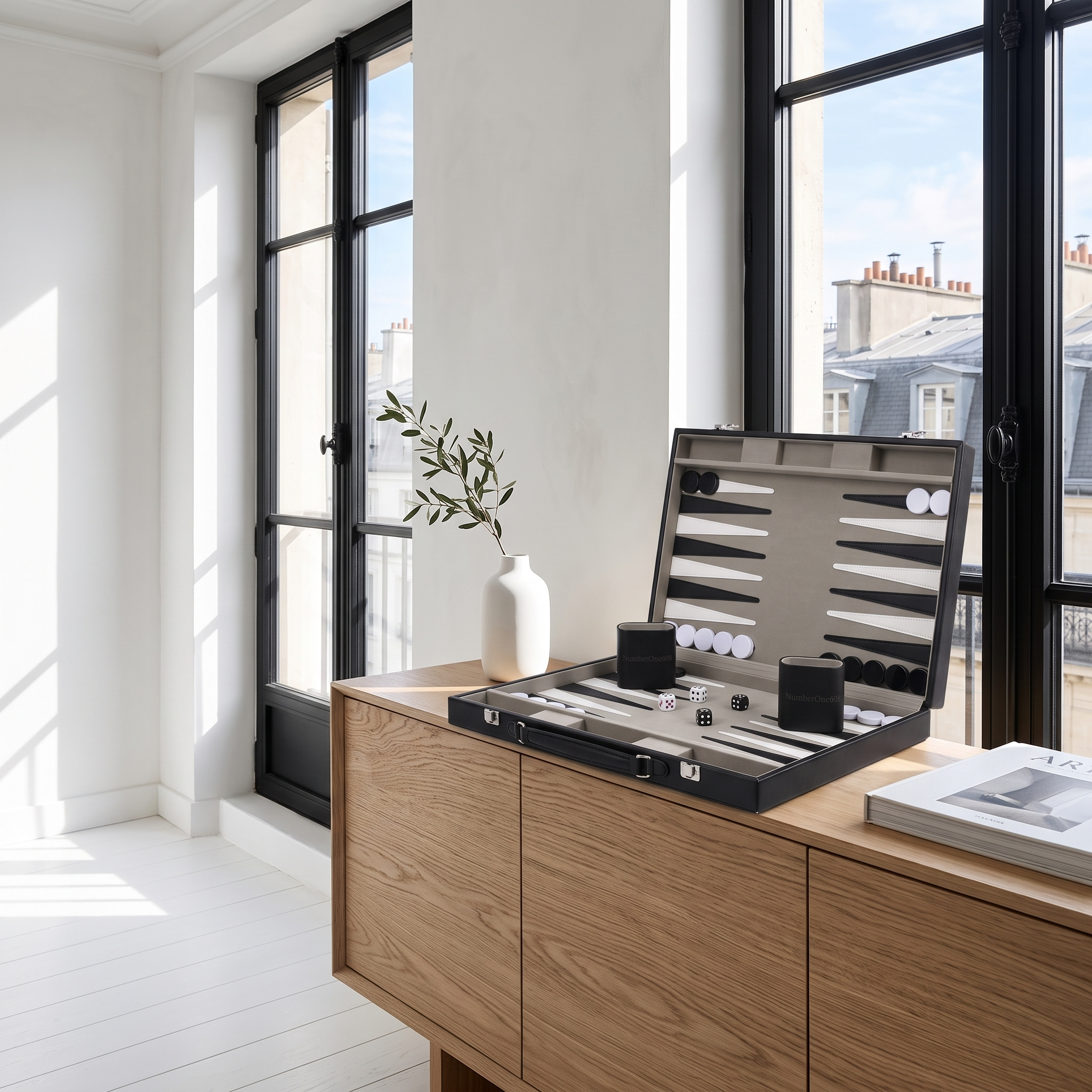 Backgammon Milano – schwarzer Kunstlederkoffer