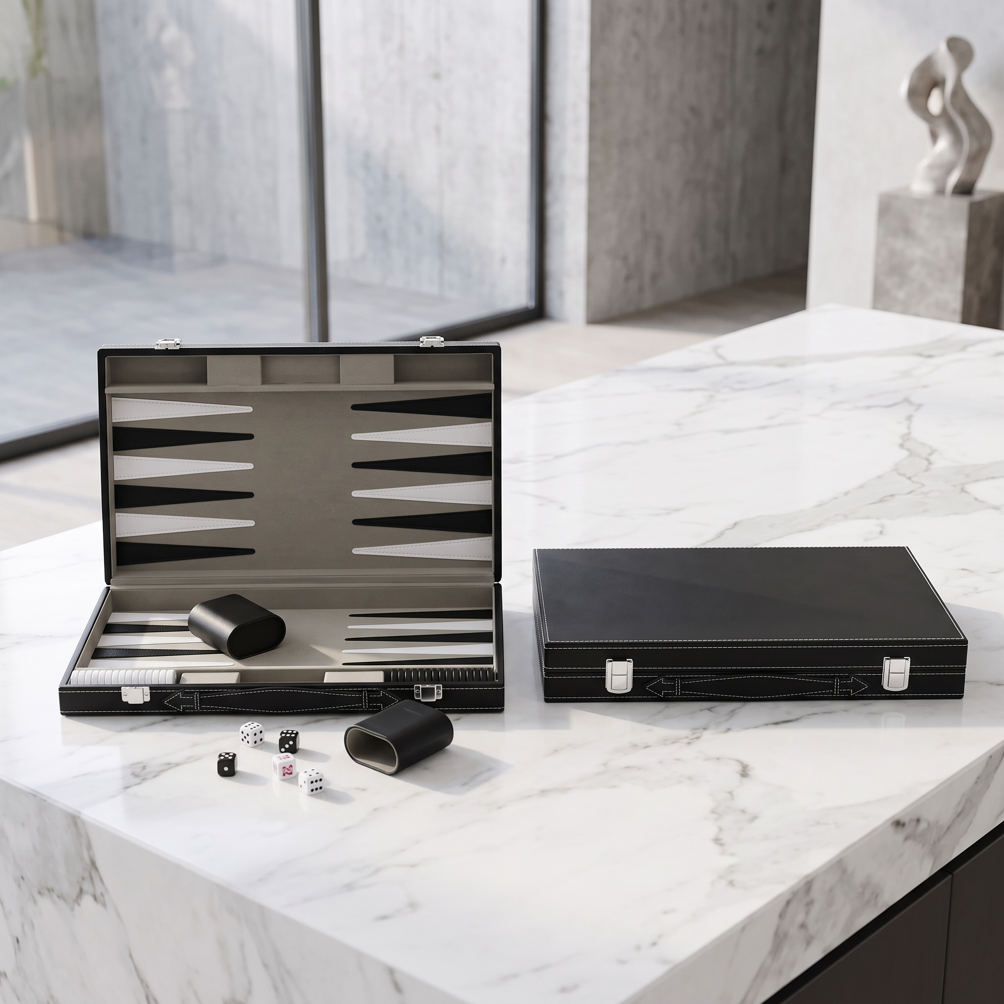 Backgammon Milano – schwarzer Kunstlederkoffer
