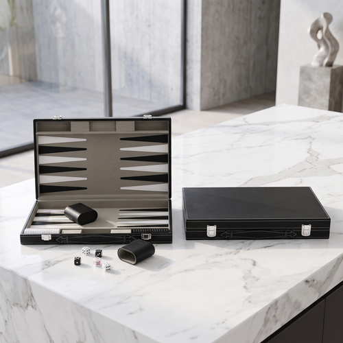 Backgammon Milano – schwarzer Kunstlederkoffer