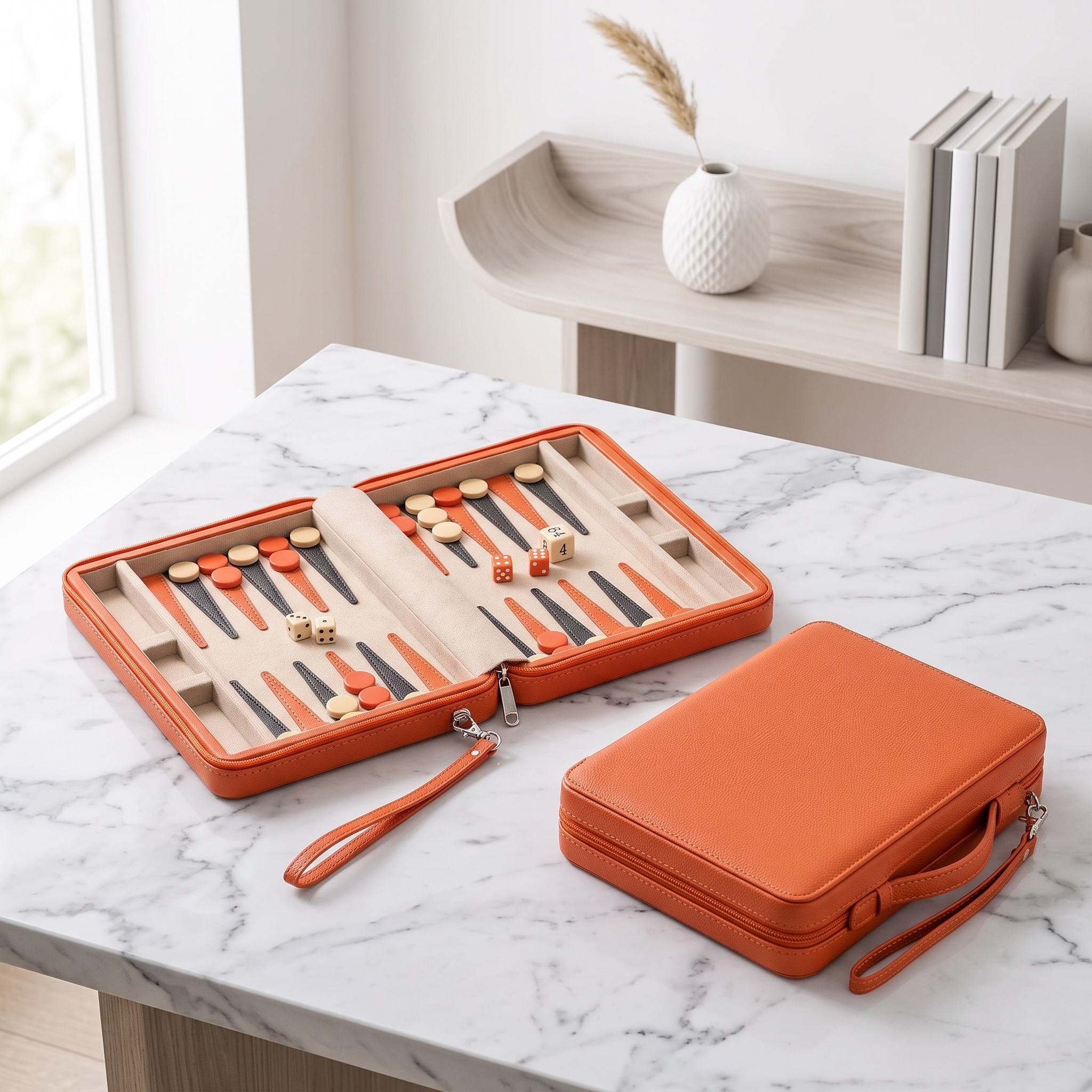 Backgammon Alanya – magnetisches Reise-Set aus Kunstleder