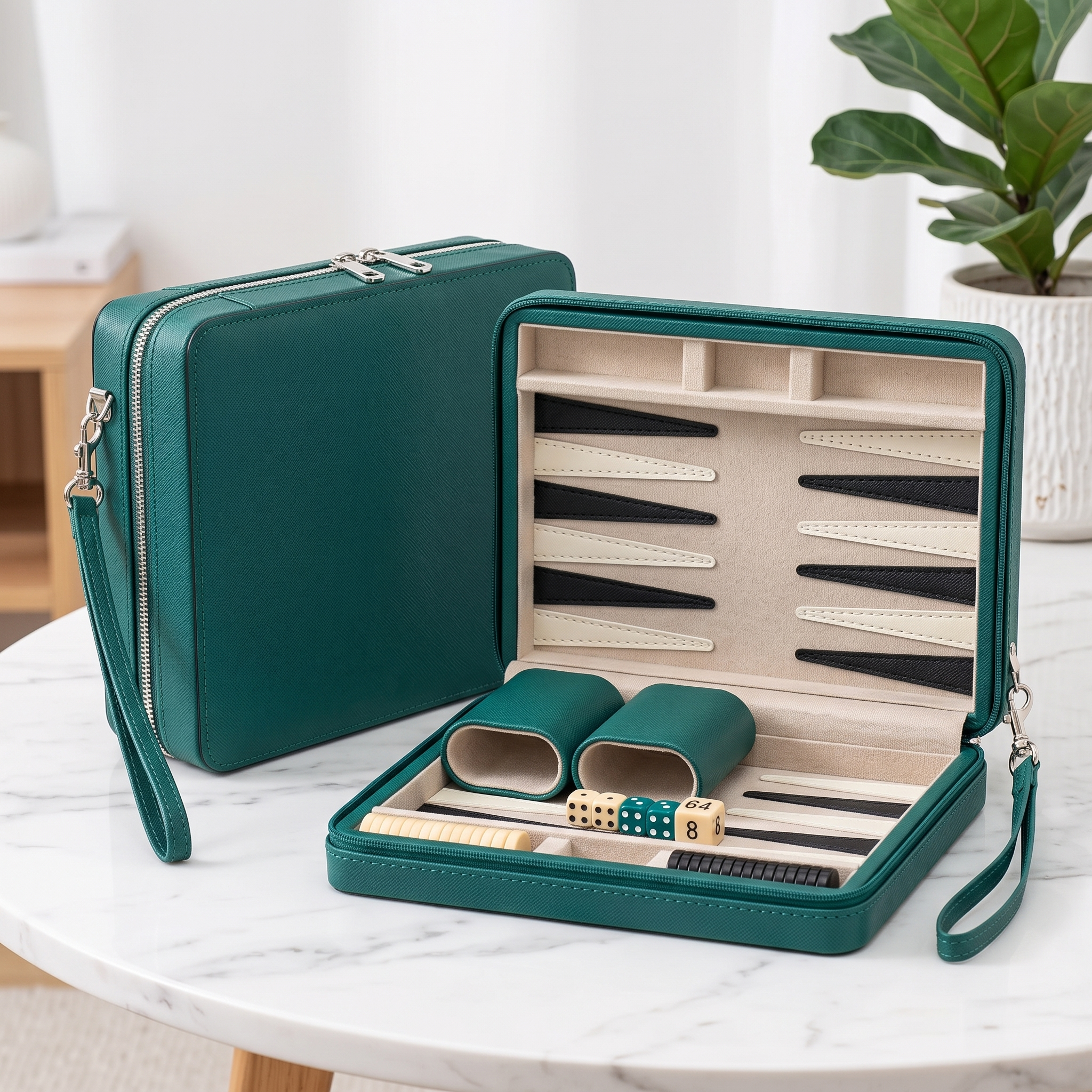 Backgammon Alanya – magnetisches Reise-Set aus Kunstleder