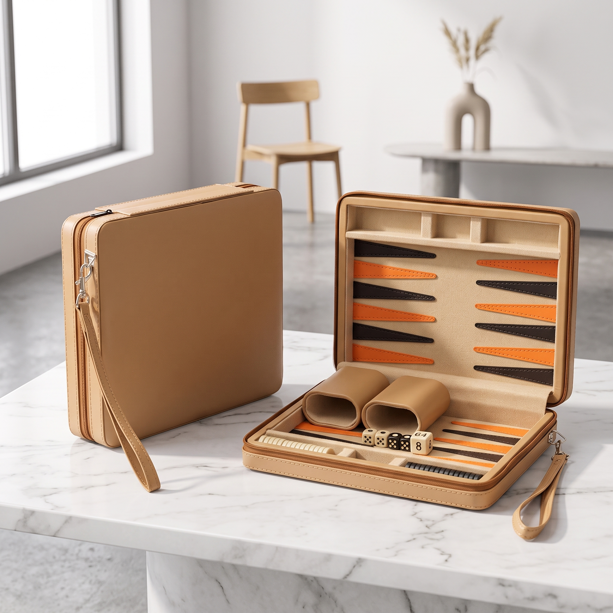Backgammon Alanya – magnetisches Reise-Set aus Kunstleder