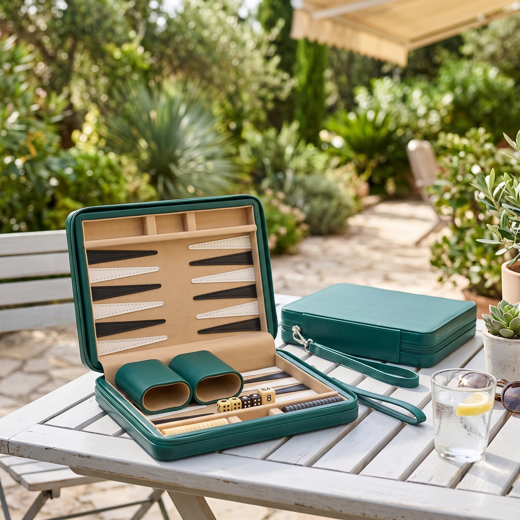 Backgammon Alanya – magnetisches Reise-Set aus Kunstleder